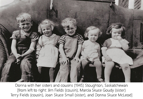 Stoughton, Saskatchewan (1945) with cousins.  Donna is the one on the right.